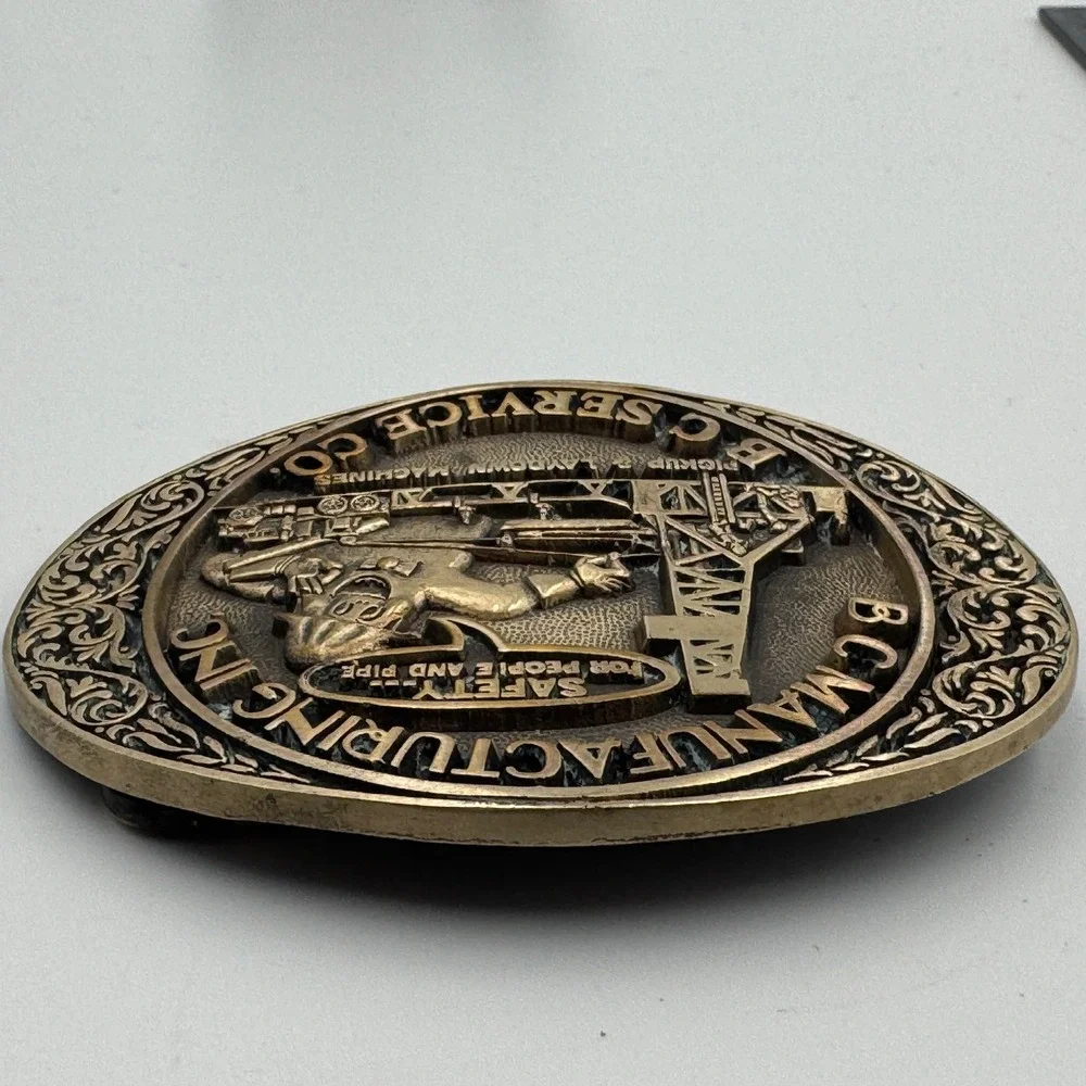Vintage BC Manufacturing Inc Solid Brass Belt Buckle Award Design Medals Oil Gas